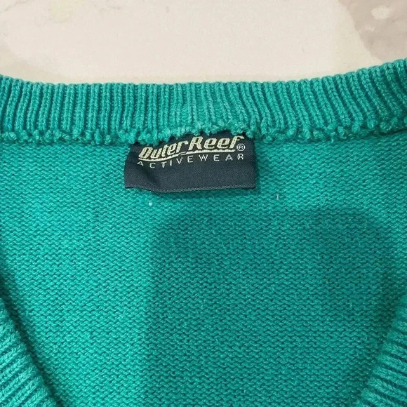 Vintage Outer Reef Activewear GM Proud 80s/90s Teal Blue Knit Sweater Men’s 1X - Picture 3 of 5